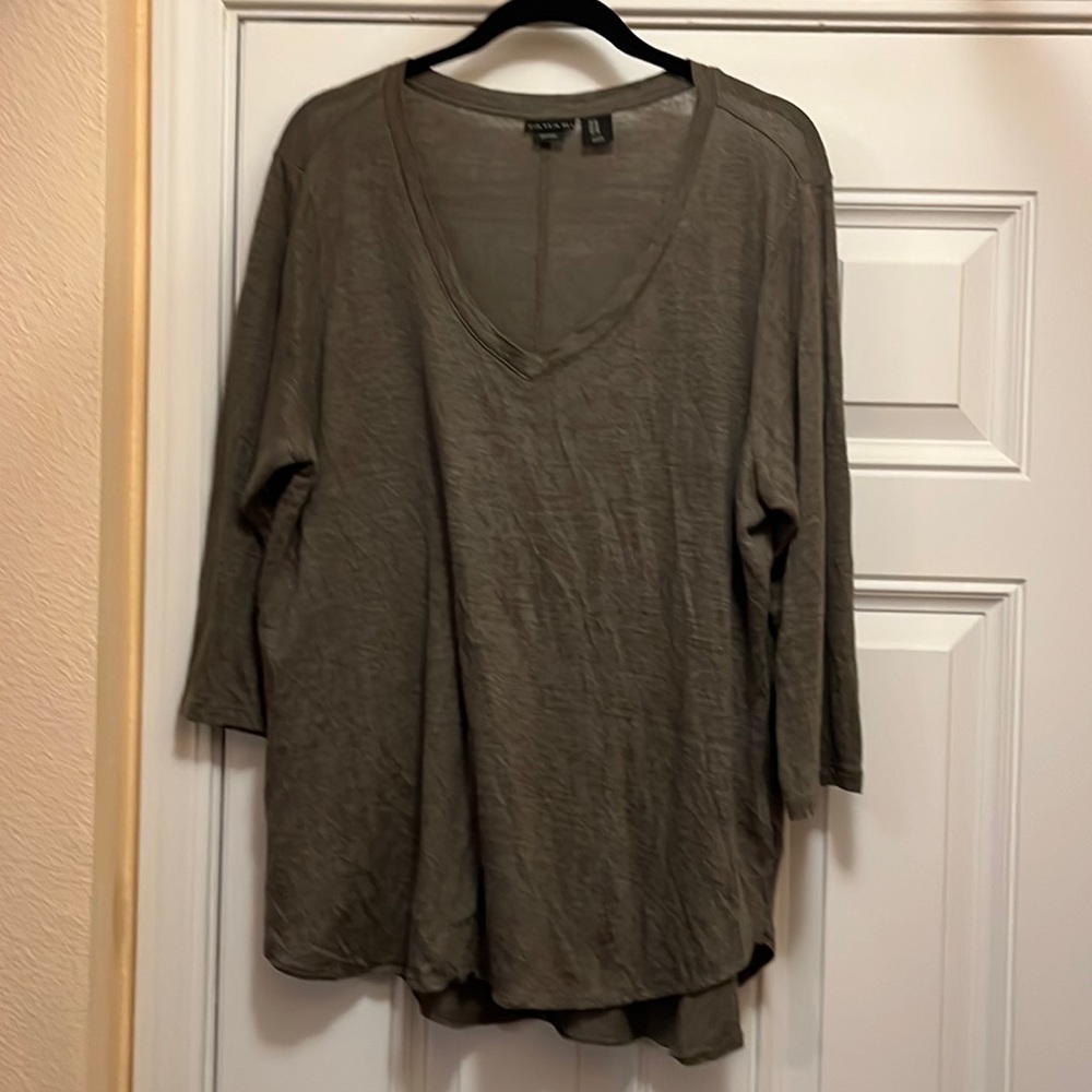 Tahari Olive Green 3/4 Sleeve Top